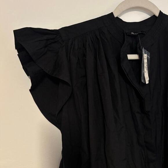 NWT Madewell Flutter Sleeve Button-Front Mini Dress in Poplin Black Size Small - Picture 6 of 8